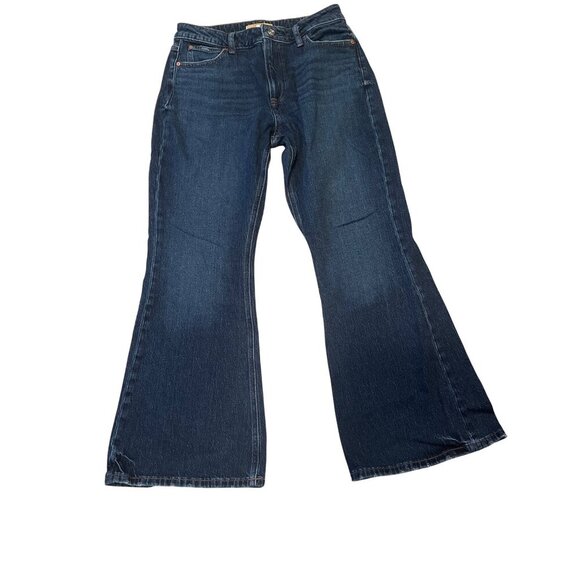 Womens Blue Jeans 12 Regular High Rise Curvy Fit Flare Leg 90s Style Dark Wash - Picture 9 of 13